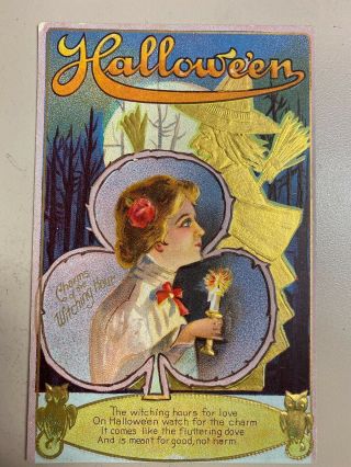 Vtg.  Halloween Postcard " Hallowe 