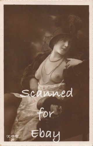 Rppc French Nude Woman Lady Vintage Ca.  1920s Real Photo Postcard (121)