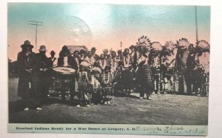 Vintage Native American Postcard South Dakota,  “rosebud Indians” War Dance,  Post