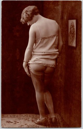 Risqué Rppc French Nude Woman Lady Vintage Ca.  1920 Real Photo Postcard