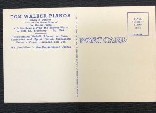 Vintage Linen Advertising Tom Walker Pianos Postcard Denver Colorado Curt Teich 2