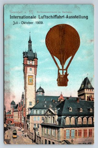 Vintage Postcard International Aviation Exhibit Germany Hot Air Balloon 1909 D4