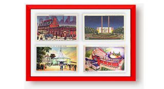 Postcard Display Frame & Mat For 4 Vintage / Antique 3 - 1/2 X 5 - 1/2 Cards: Colors