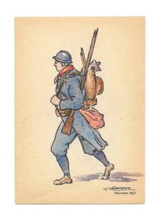 Vintage Hand Painted Wwi Caricature Infantry Soldier Postcard 1917