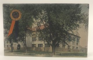 Vintage 1912 Hand Colored University Of Illinois Postcard Of The Gymnasium.