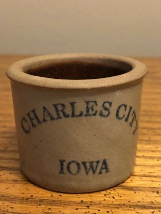 Vintage Charles City Iowa Souvenir Mini Crock 1.  5” Rare