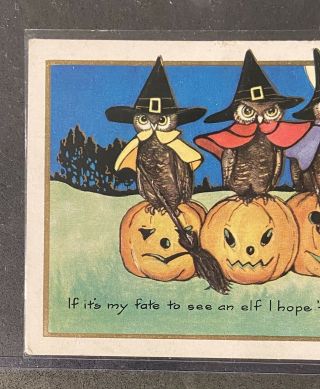 Vintage Whitney Made Halloween Postcard Children Pumpkin Owls Brooms 1928 2