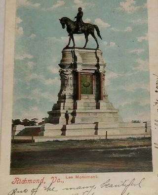 Richmond Va Postcard Gen.  Robert E.  Lee Monument 1906 Vtg Antique Confederate