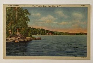 Ny Postcard View Of The Trading Post - Lake Hill,  York Vtg Linen B12
