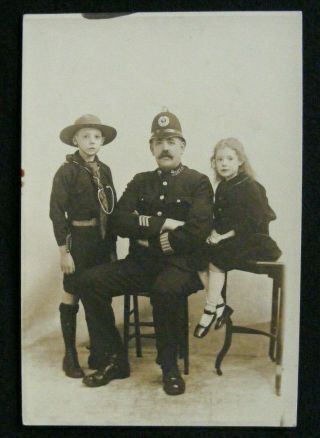 Vintage Circa 1908 Liverpool City Police Officer Rp Postcard Liver Bird Insignia