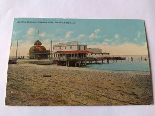 Vtg Postcard.  Bathing Beaches,  Windsor Park.  South Chicago,  Illinois.  L.  P.  Poulsen