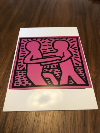 Postcard Keith Haring Untitled 1981 Pink Two People Vtg