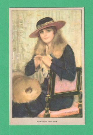 Vintage F.  Earl Christy Art Postcard Fashionable Lady Ring Muff Hat