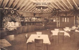 St Simons Island Georgia Frederica Yacht Club Interior Vintage Postcard Aa23278