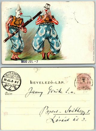 Vtg.  Postcard Clowns With Bassoon Sign: Roick,  1899