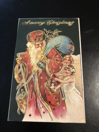 Vintage Embossed A Merry Christmas Postcard Victorian Era Santa Merrimack