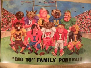 Vintage 1969 Football Themed Post Card " Big 10 Family Portrait "