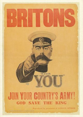 Vintage Advertising Postcard Ww1 Poster Britons Wants You Join Your Country Army