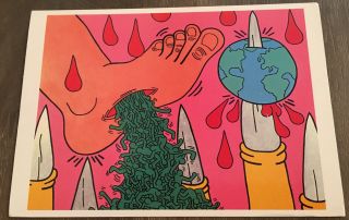 Keith Haring Vintage Postcard Earth Color Modern Art Untitled Print 1989