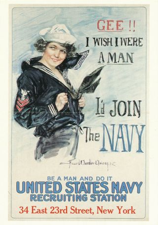 Vintage Advertising Postcard Ww1 Poster Gee I Wish I Were A Man Join The Navy Ny