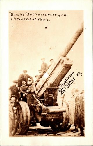 Paris - 1919 - Martinson - Anti Aircraft Gun - Rppc Vintage Photo Ww1 Postcard
