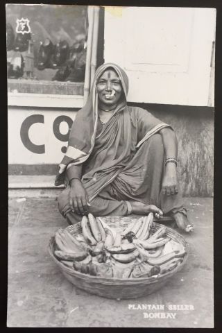 Rppc Bombay India Native Woman Plantain Seller Vintage Photo Postcard