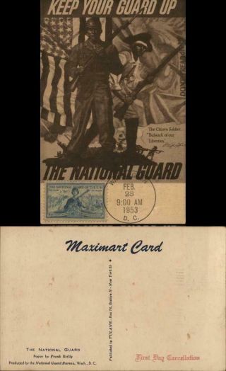1953 The National Guard Maximum Card Tulane Chrome Postcard 3c Stamp Vintage