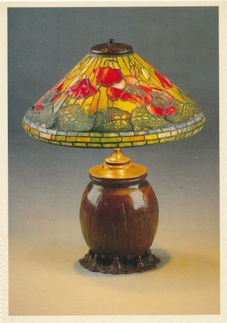 Vintage Dover Postcard 1990 - Tiffany Lamps - Orange Red Poppy Lamp Shade Signed