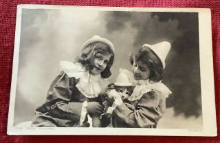 Vintage Cat Kitten Postcard In Clown Costume Two Girls “the Clown”