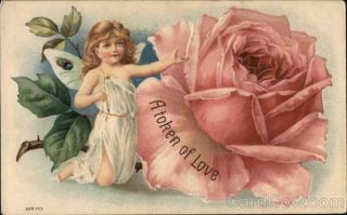 Cupid A Token Of Love Antique Postcard Vintage Post Card
