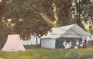 Pontiac Illinois Chautaqua Park Tenting Vintage Postcard Aa21560