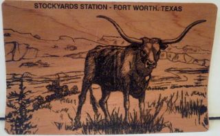 Vintage Stockyards Station Fort Worth Texas Aromatic Red Cedar Postcard