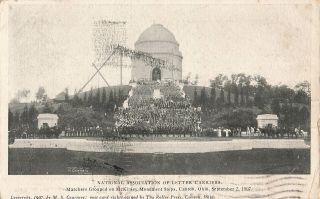Vintage 1907 Postcard Marchers On Mckinley Monument Steps Canton Ohio Mausoleum