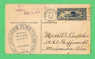 Vintage Commemorative Charles Lindbergh Special Air - Mail Postcard 1928