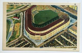 Ny Postcard York City Yankee Stadium Aerial Birds - Eye View Vintage Linen