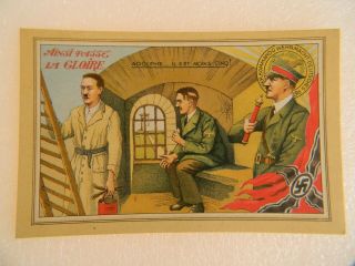Vintage Wwii Propaganda French Comic Postcard - Hitler Waiting In Jail Cell