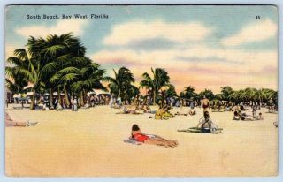 1941 South Beach Key West Florida Vintage Tichnor Linen Postcard