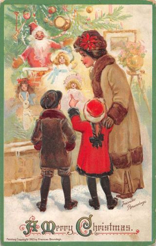 Christmas Greetings Children Looking At Toys Brundage Vintage Postcard Aa17554