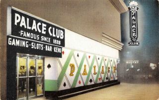 Palace Club Reno,  Nevada Casino C1950s Chrome Vintage Postcard