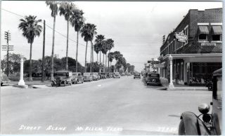 Rppc Mcallen,  Tx Texas Street Scene C1940s Vintage Cars Postcard