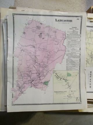 Vintage 1870 Lancaster,  Ma.  Map That Was Removed From The Beer 