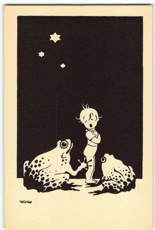 Einar Nerman Swedish Artist Art Vintage Postcard Boy With Frogs At Night