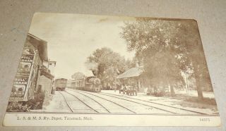 Vintage L S & M S Ry Depot Tecumsch Michigan Black And White Postcard