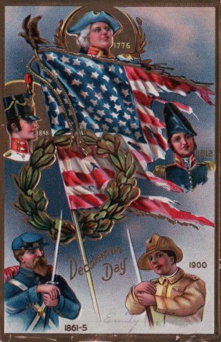 Tattered Flag And Soldiers Decoration Day Vintage Patriotic Postcard