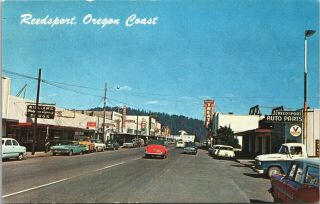 C1960 Vintage Postcard Reedsport Or Coast Street Scene Downtown Cars - Unposted