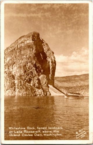 Rppc Whitestone Rock Lake Roosevelt Grand Coulee Wa C1947 Vintage Postcard J27