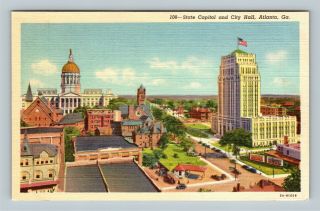 State Capitol And City Hall,  Vintage Atlanta Georgia Postcard `