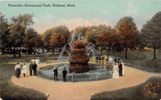 Holland Mi 1907 - 10 View Of The Fountain Area In Centennial Park Vintage Mich 601