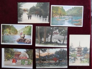 7 Vintage Japanese Postcards Showing Views Of Kyoto