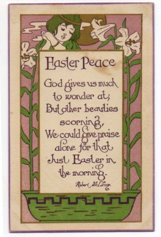 031320 Vintage Arts & Craft Deco Easter Postcard Easter Peace Poem Bergman 1910